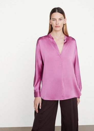 Fitted Silk Band Collar Blouse in Vince Products Women | Vince