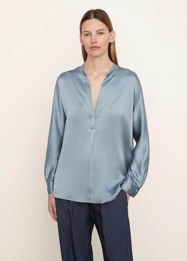 Fitted Silk Band Collar Blouse image number 1