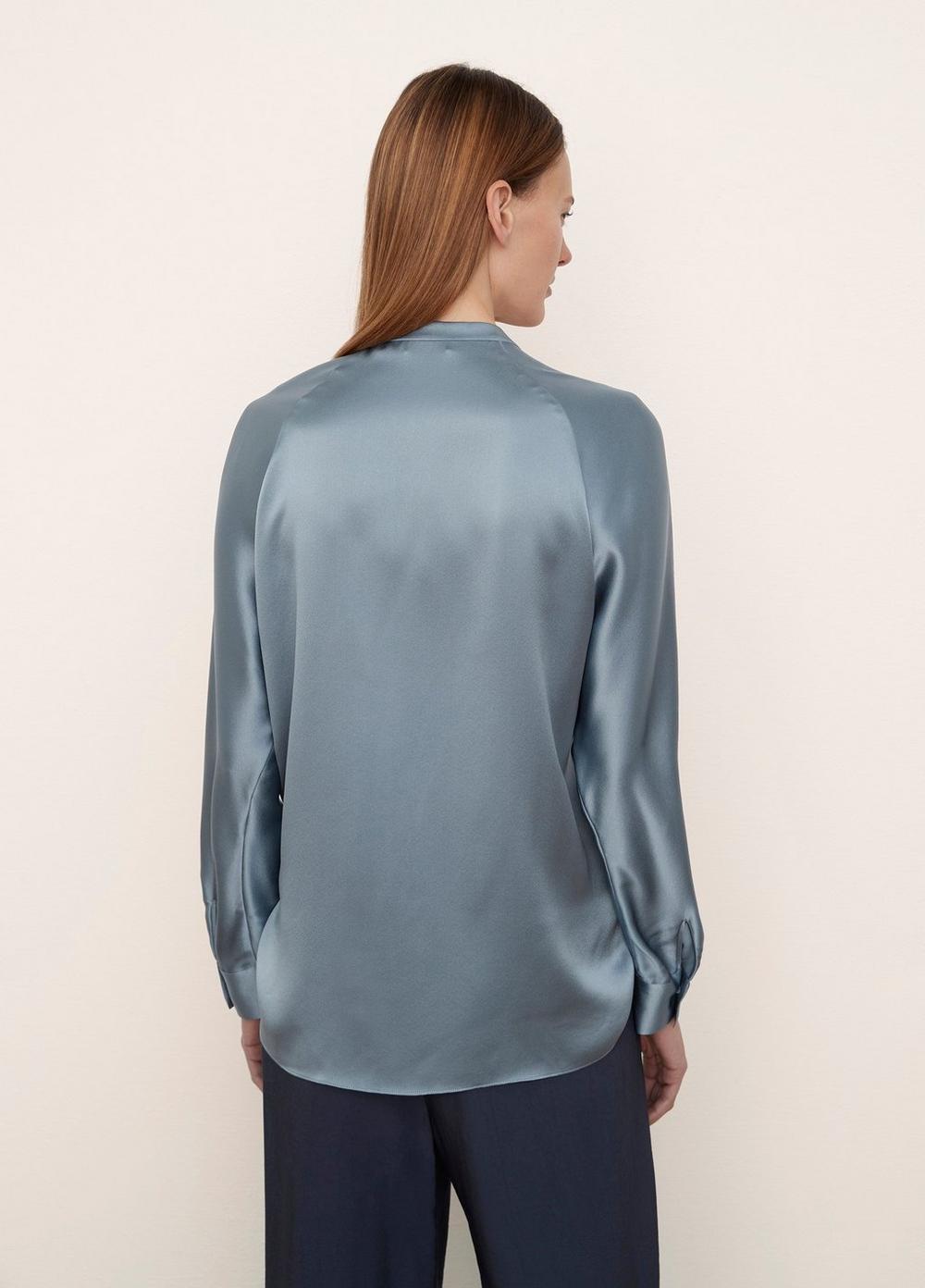 Fitted Silk Band Collar Blouse