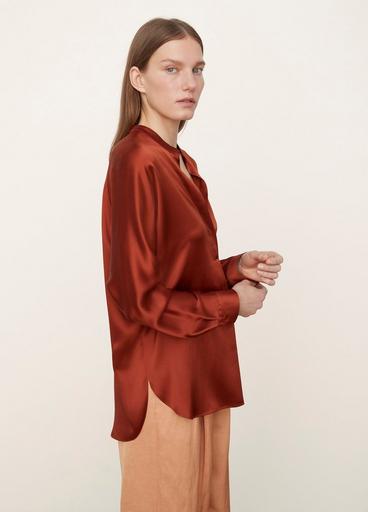 Fitted Silk Band Collar Blouse image number 2