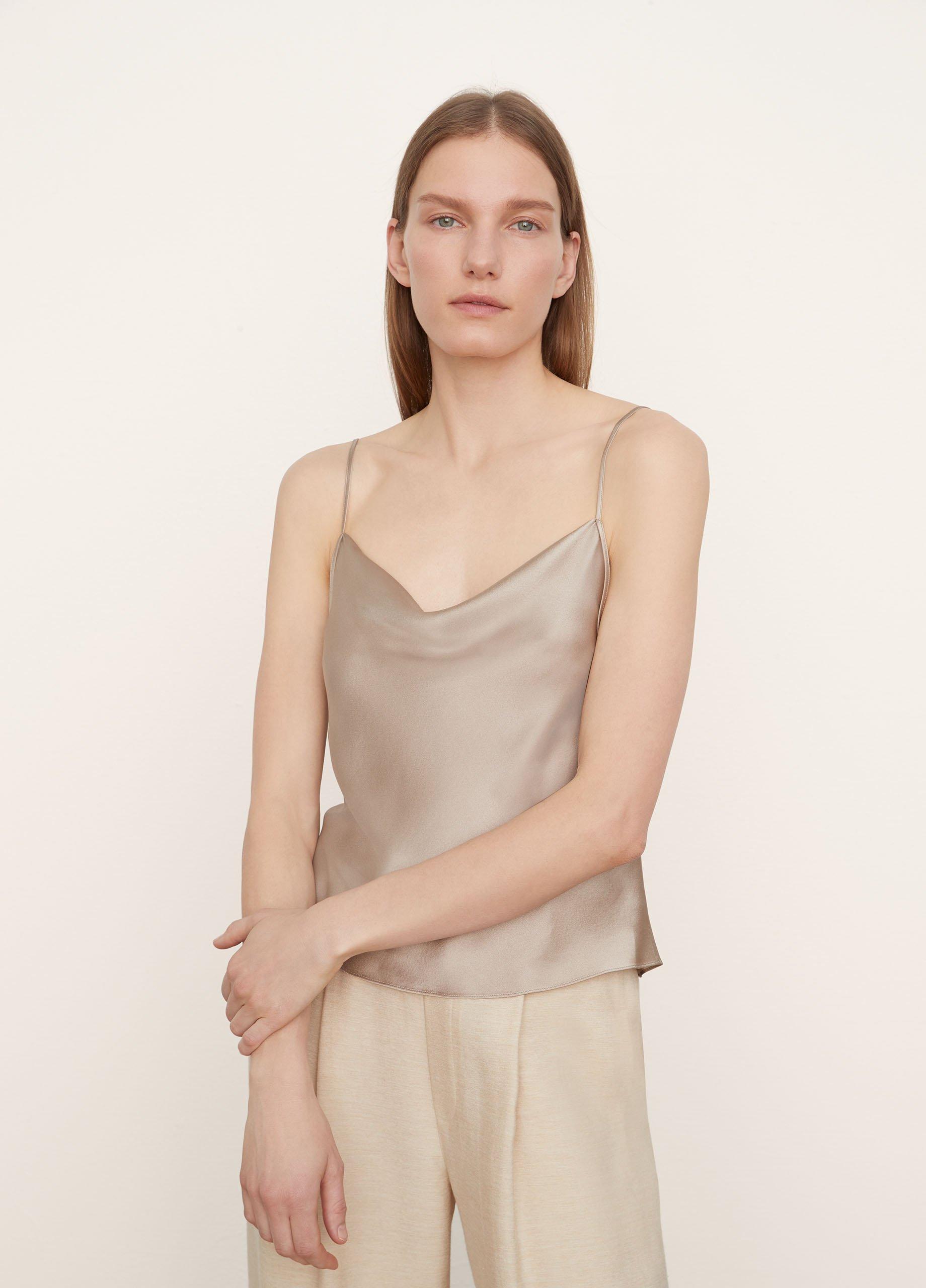 Gold Straight Neck Silk Satin Cami Top 100% Silk Camisole Bias Cut  Champagne Cowl Neck Satin Cami Silk Sleeveless Tank Silk Clothing 