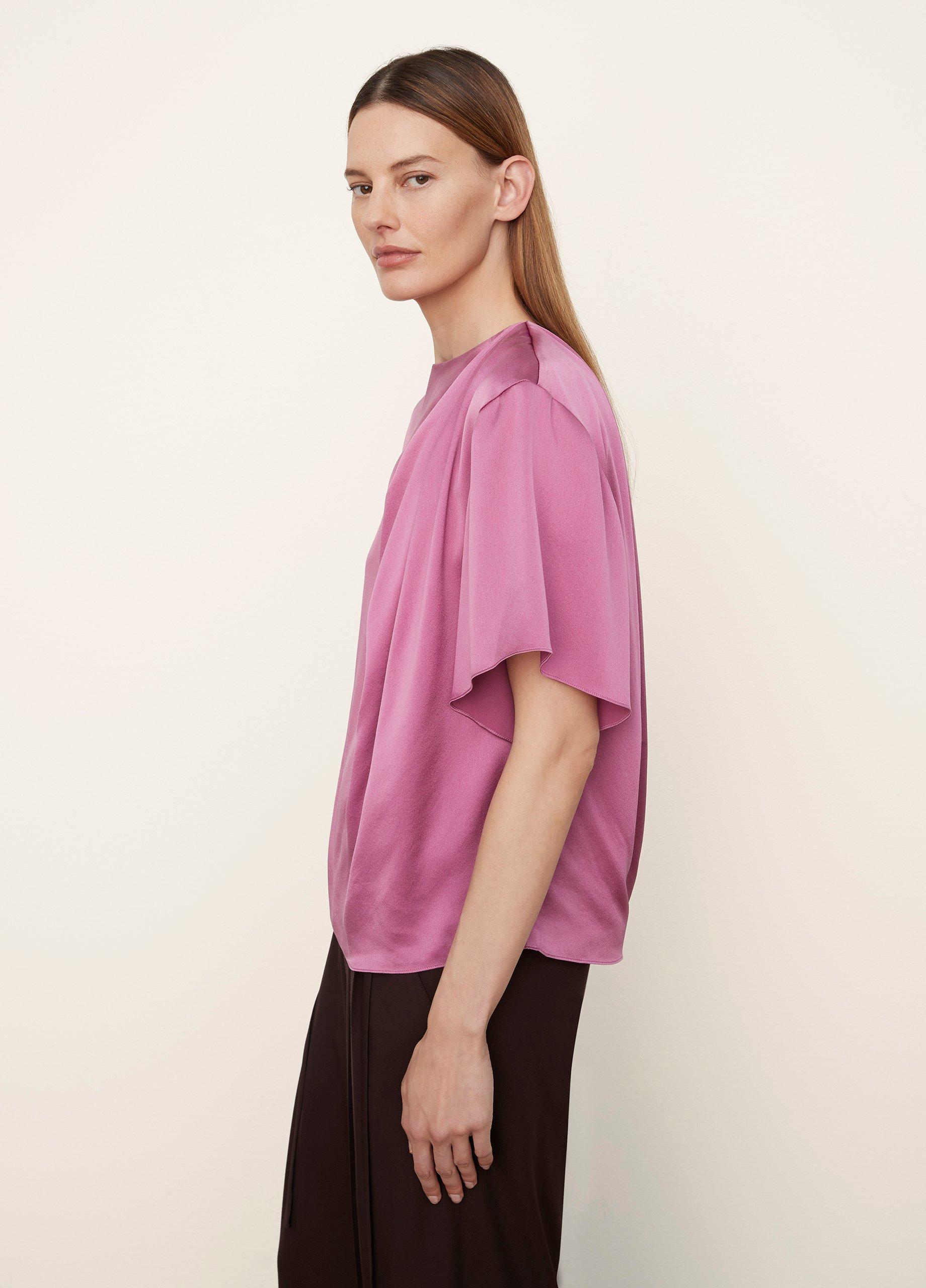 Silk Flutter-Sleeve Draped-Neck Blouse in Vince Products Women | Vince