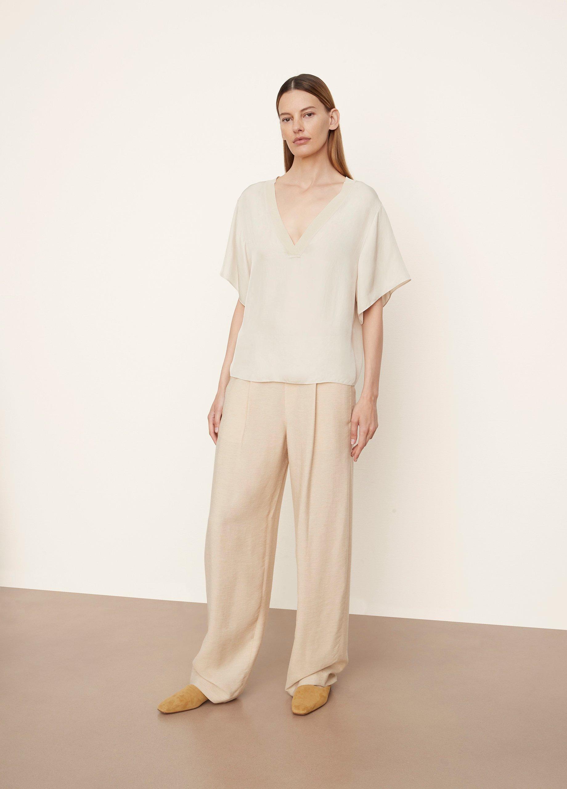 Rib-Trim Double V-Neck Short Sleeve Popover image number 0