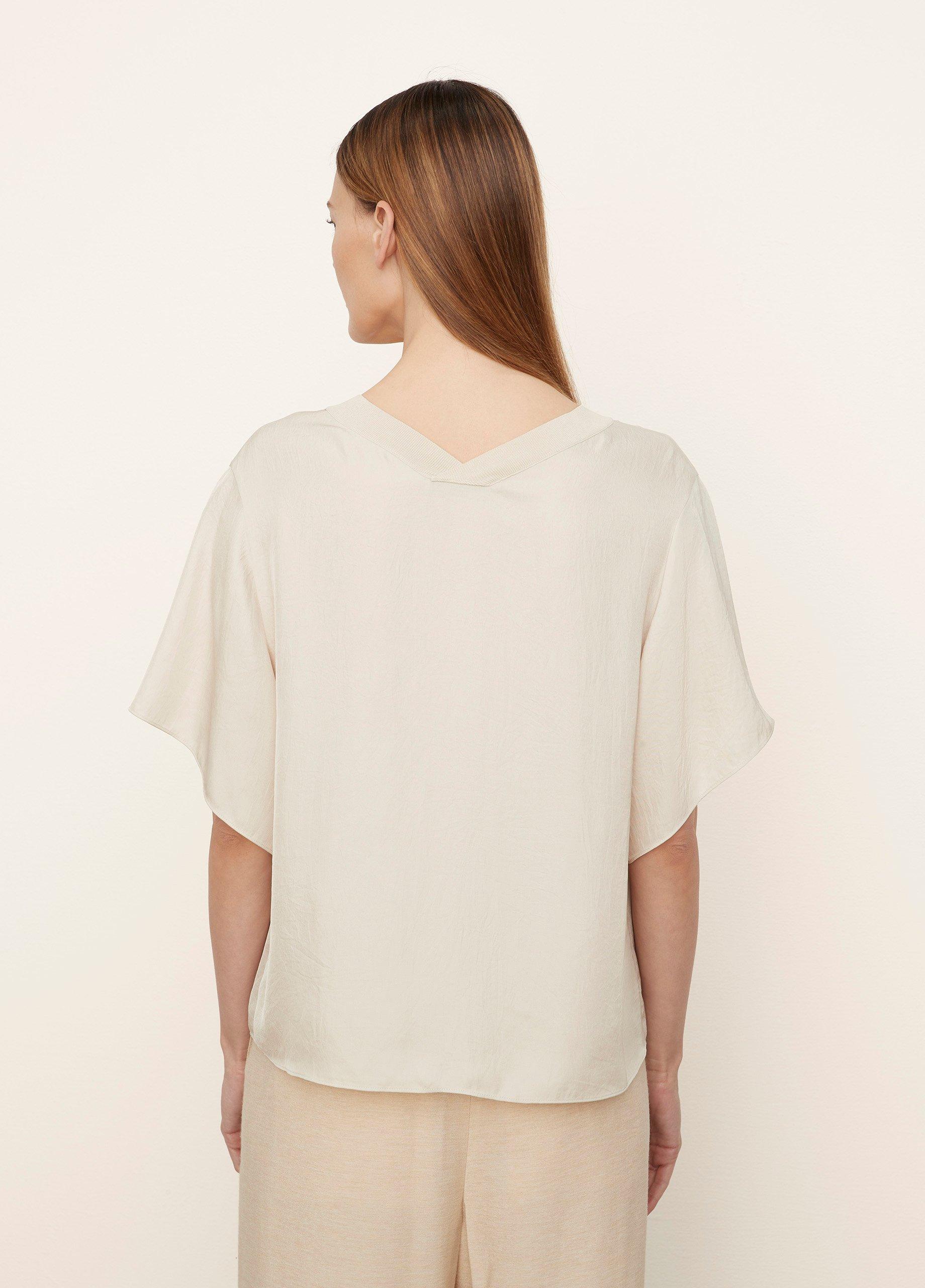 Rib-Trim Double V-Neck Short Sleeve Popover image number 3