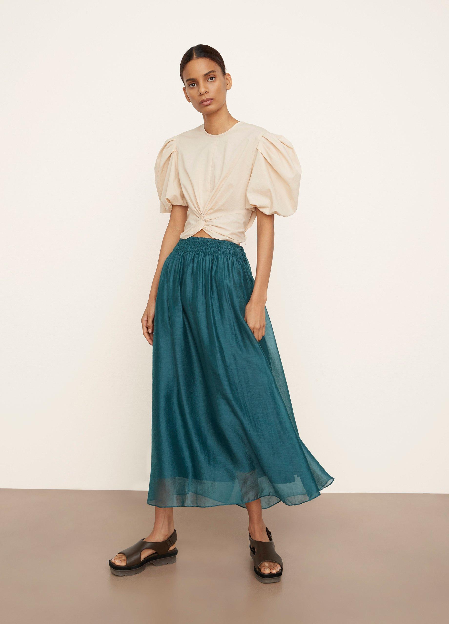 Smocked-Waist Gathered Skirt in Vince Products Women | Vince