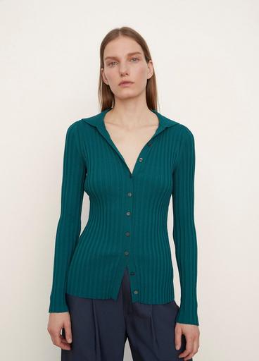 Ribbed Long Sleeve Button-Up Cardigan image number 1