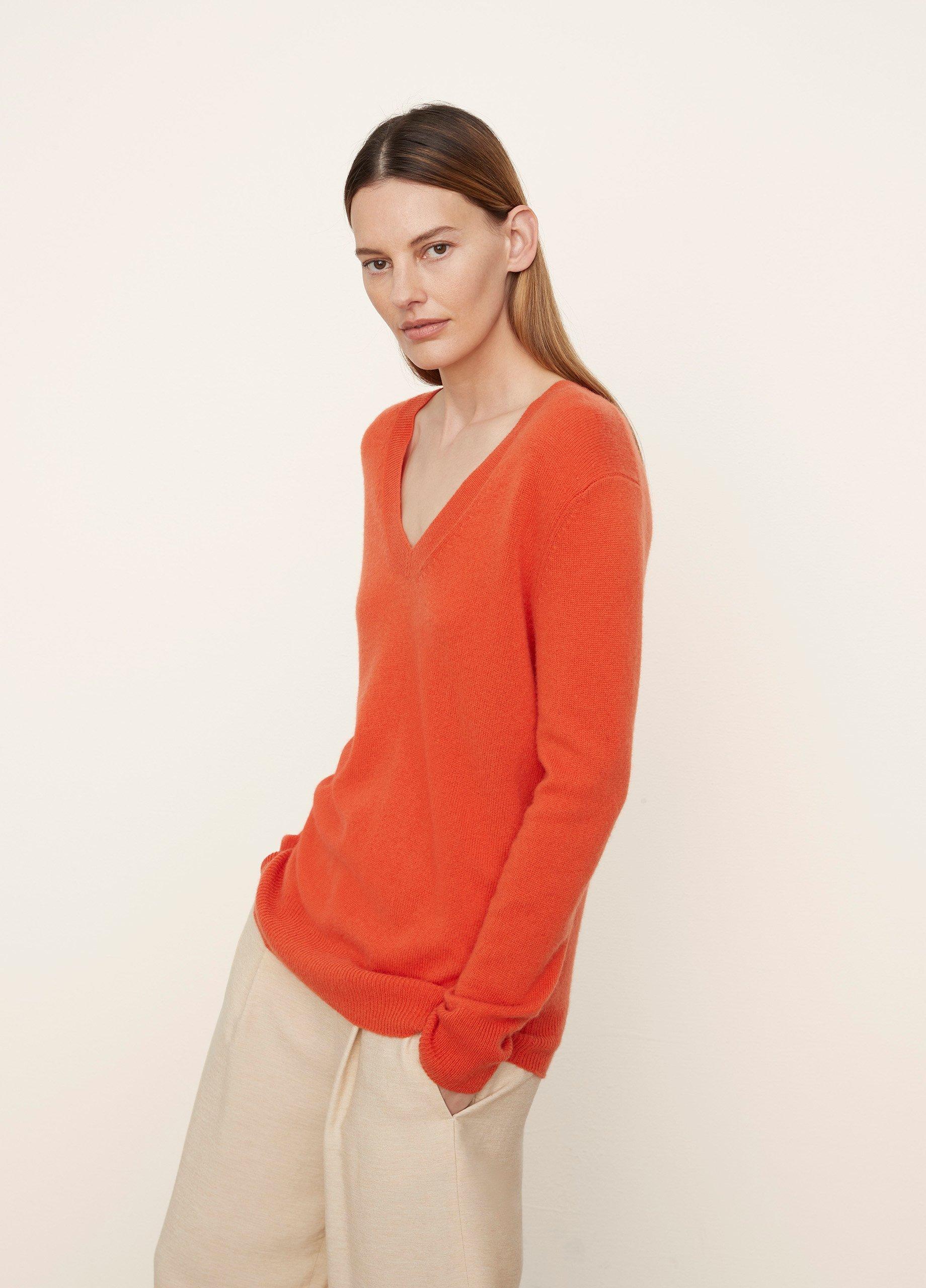 Cashmere V-neck Sweater in Burnt Orange