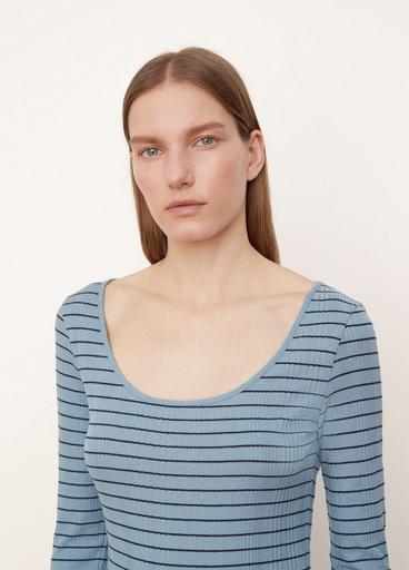 Variegated Rib Striped Scoop Neck T-Shirt image number 1