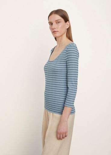 Variegated Rib Striped Scoop Neck T-Shirt image number 2