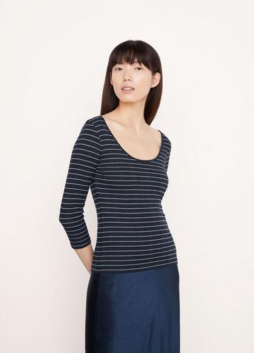 Variegated Rib Striped Scoop Neck T-Shirt image number 2