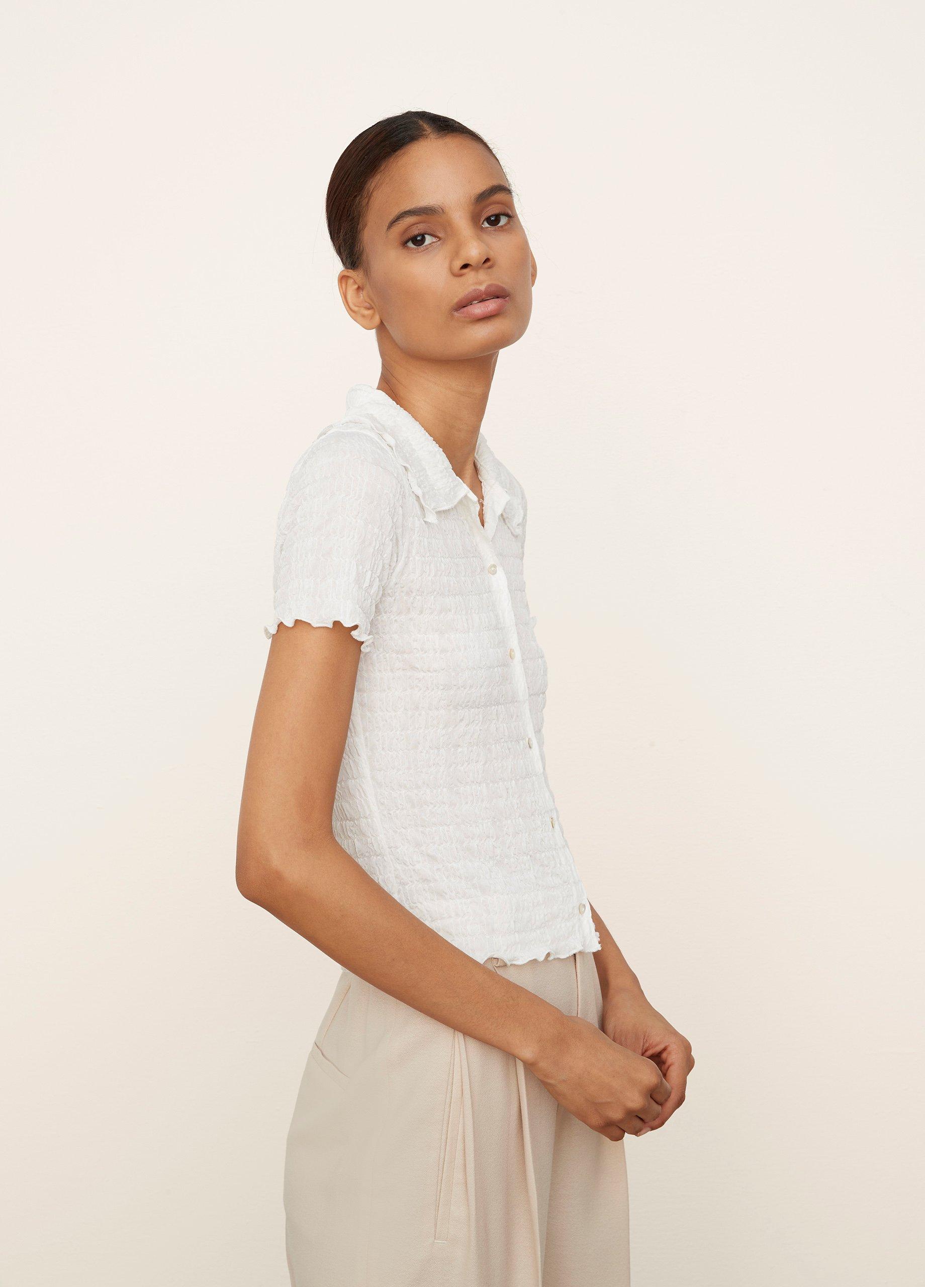 Smocked Short Sleeve Button-Up Shirt image number 2