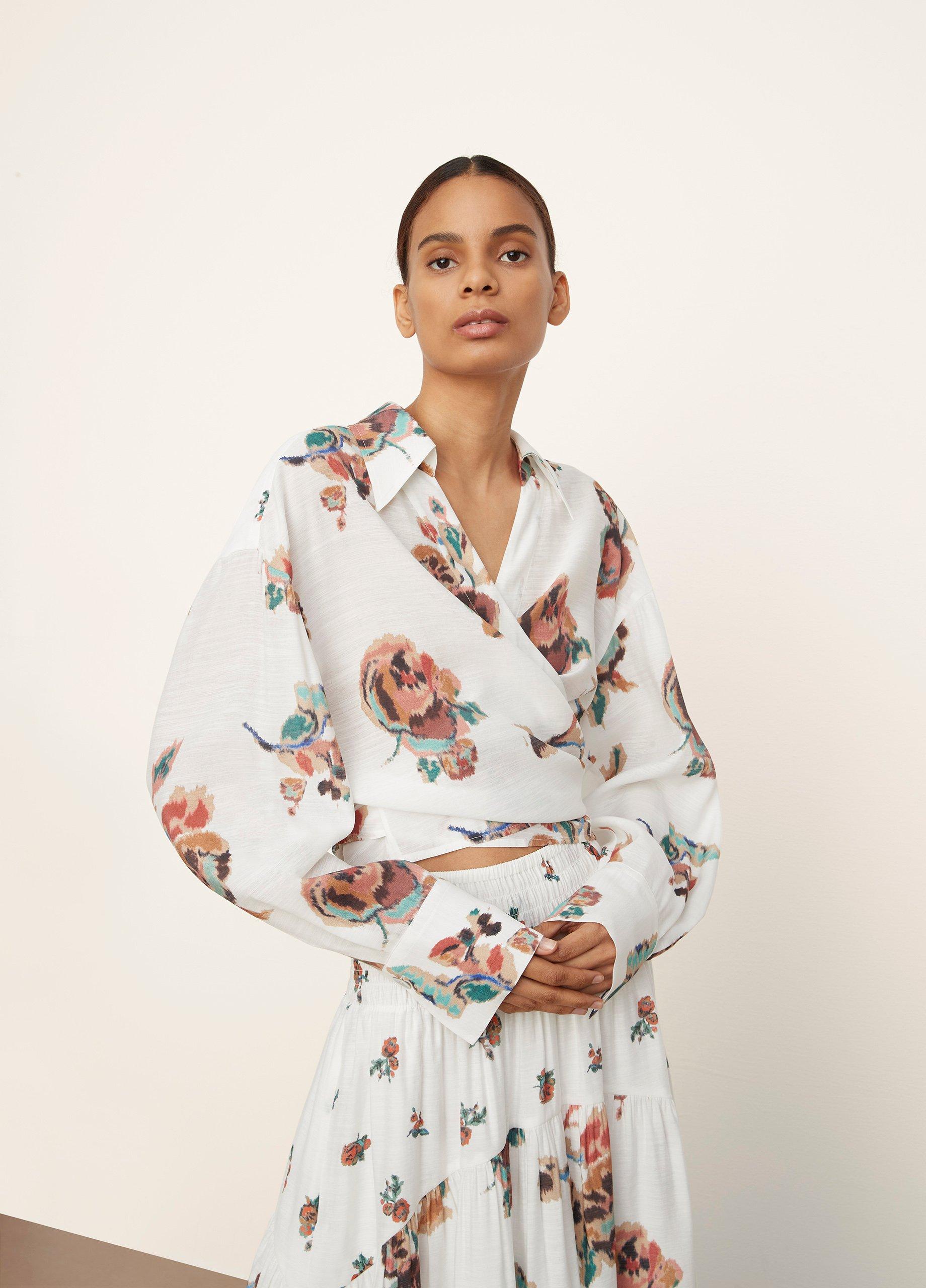 Ikat Floral Back Tie Wrap Shirt image number 1