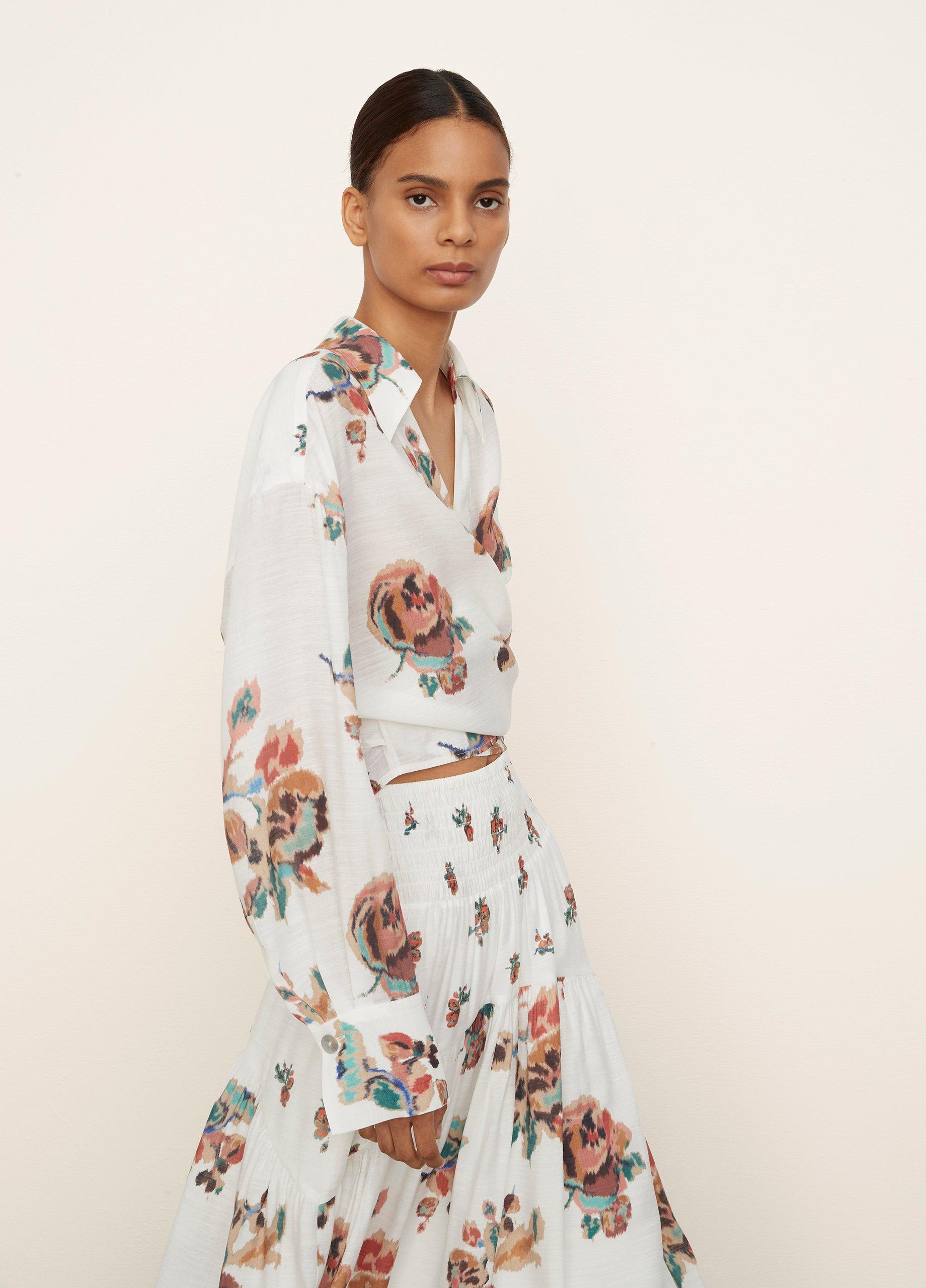 Ikat Floral Back Tie Wrap Shirt image number 2