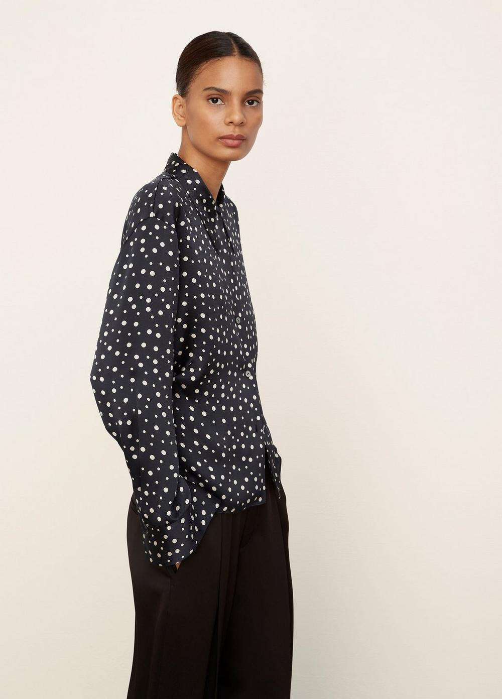 Silk Tossed Dot Fitted Collar Blouse