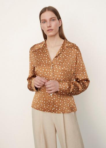 Silk Tossed Dot Fitted Collar Blouse image number 1