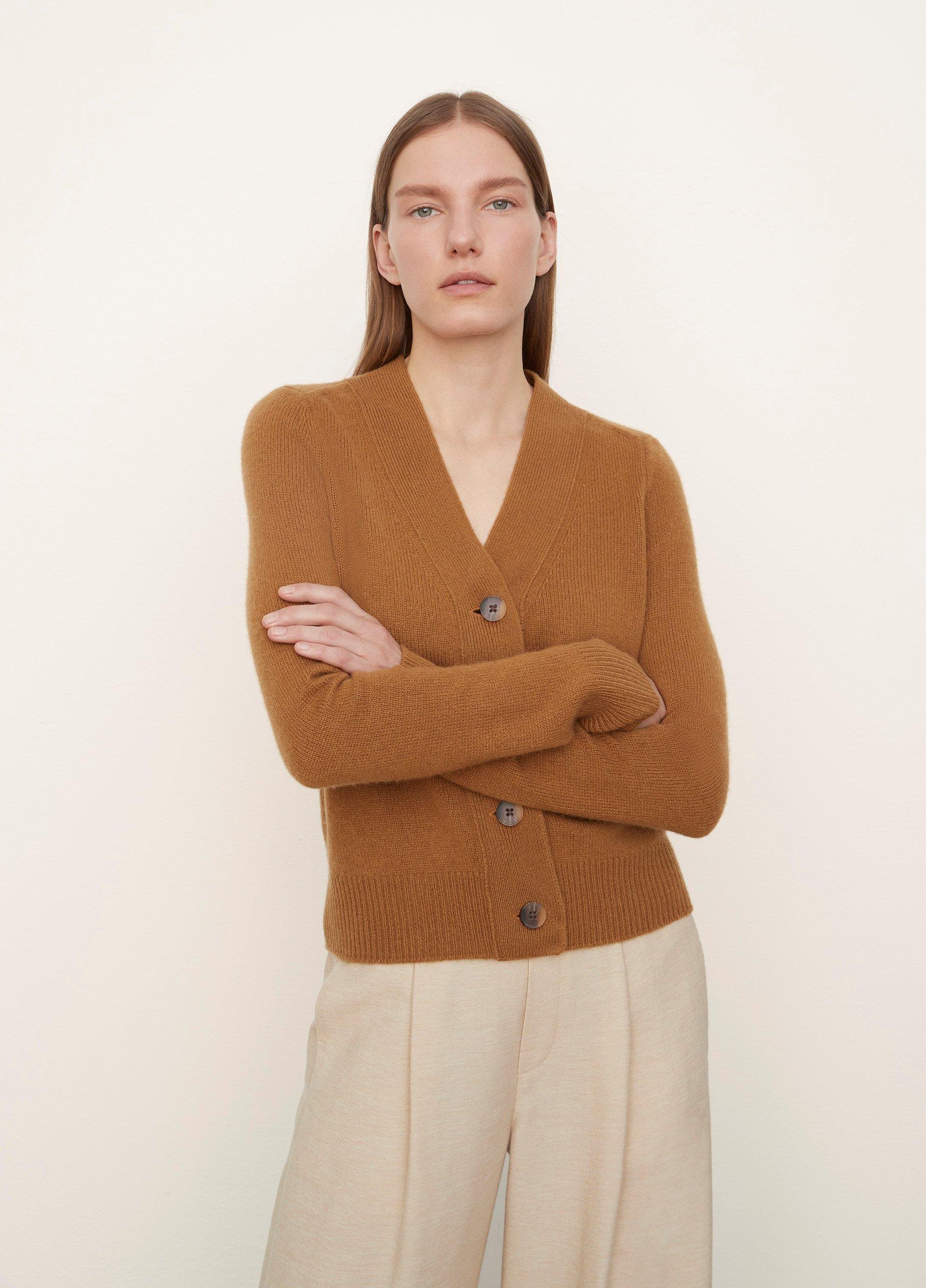 Textured Cashmere Shrunken Button Cardigan image number 1