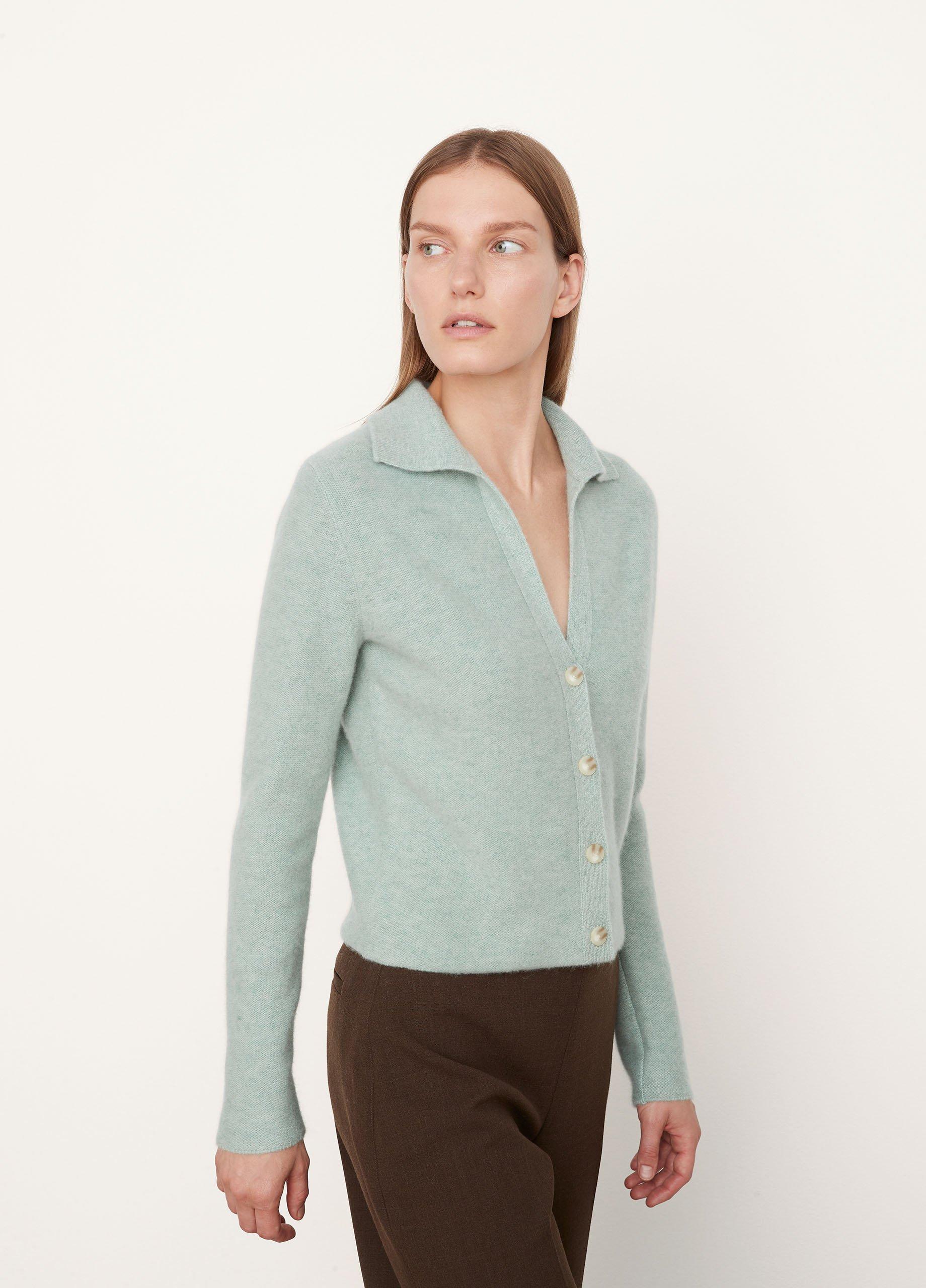 Plush Cashmere Polo Buttoned Cardigan in Vince Products Women | Vince