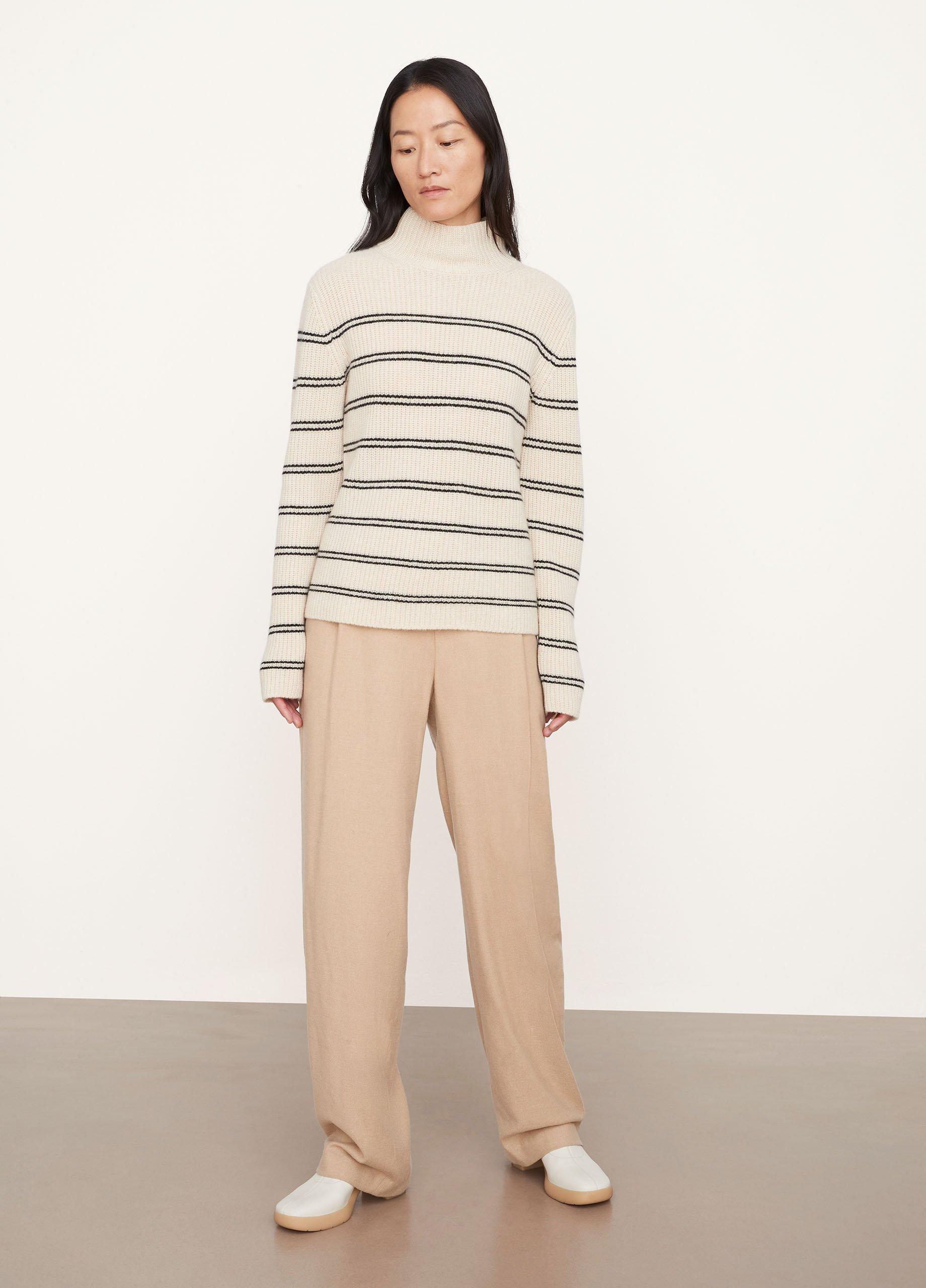 Cashmere Striped Shaker Rib Turtleneck Sweater in Vince Products