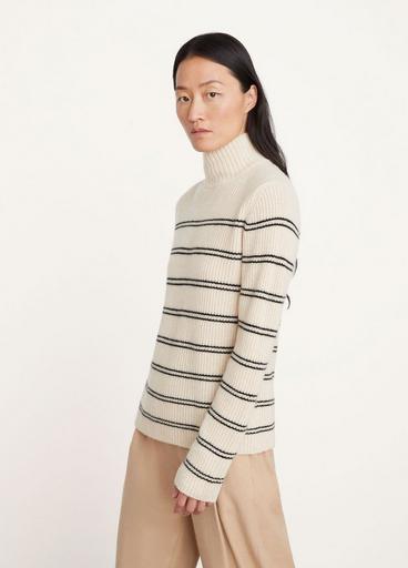 Cashmere Striped Shaker Rib Turtleneck Sweater image number 2