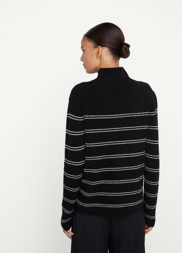 Cashmere Striped Shaker Rib Turtleneck Sweater image number 3