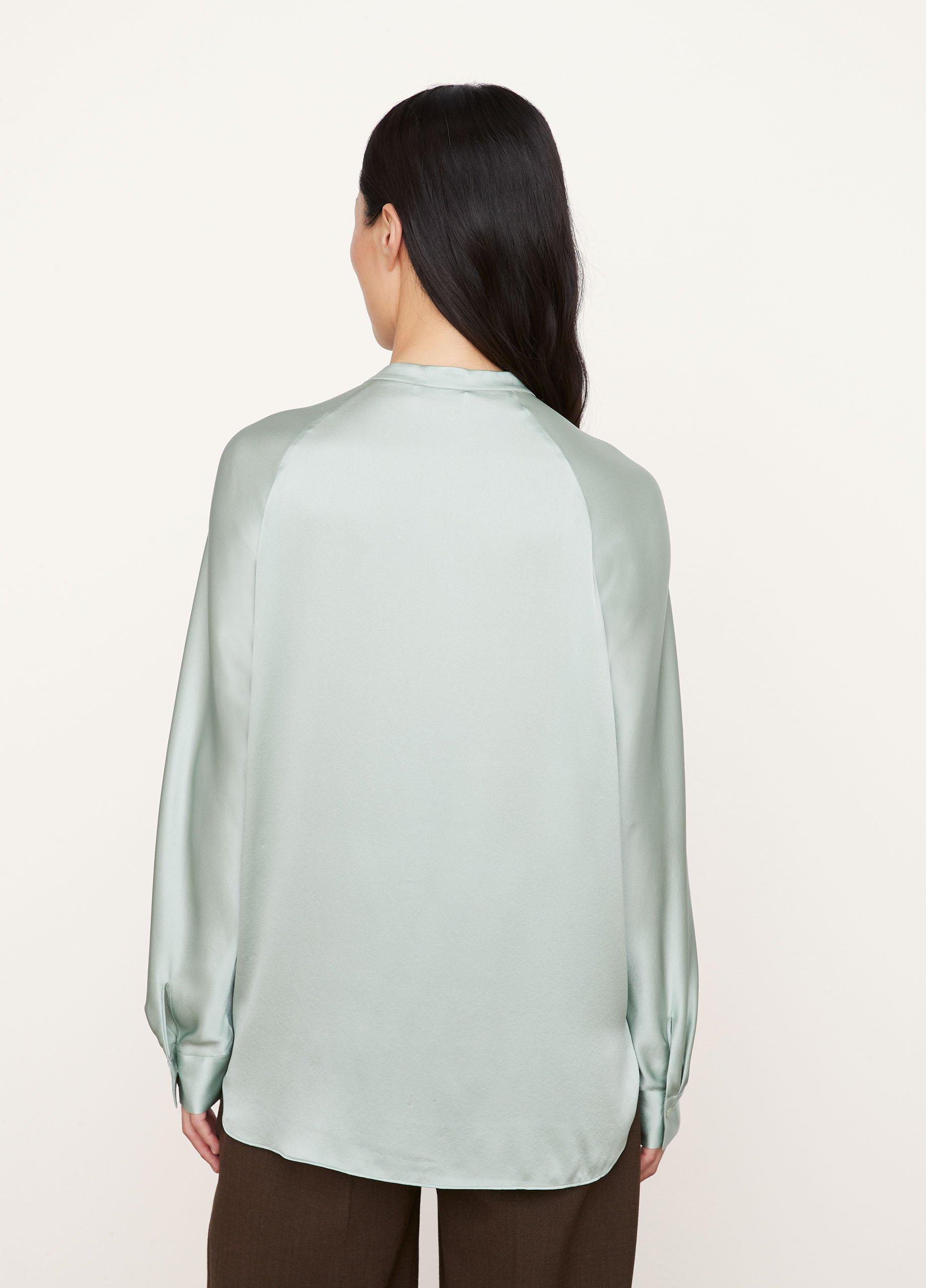 Silk Band Collar Long Sleeve Blouse in Vince Products Women | Vince