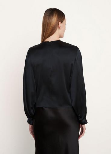Pleated-Cuff Crew Neck Blouse image number 3