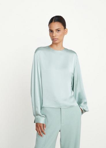 Pleated Cuff Crew Neck Blouse image number 1