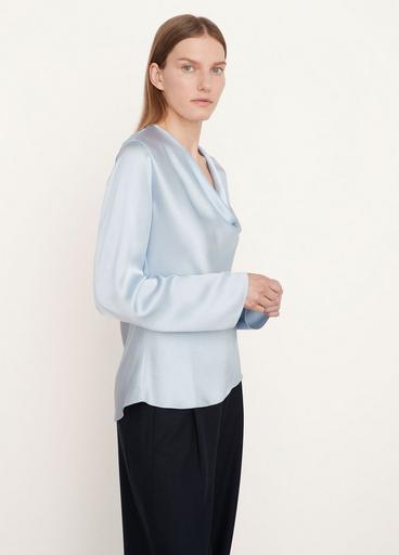 Silk Cowl Neck Long Sleeve Blouse image number 2