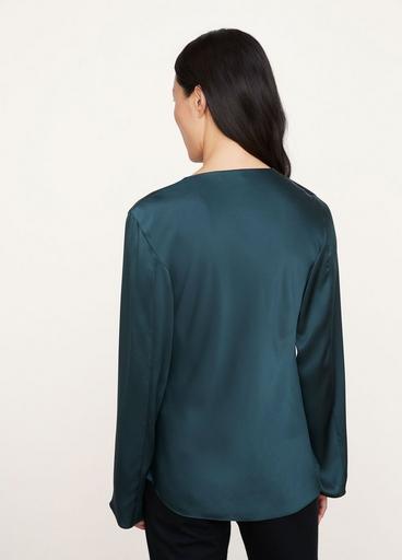 Silk Cowl Neck Long Sleeve Blouse image number 3