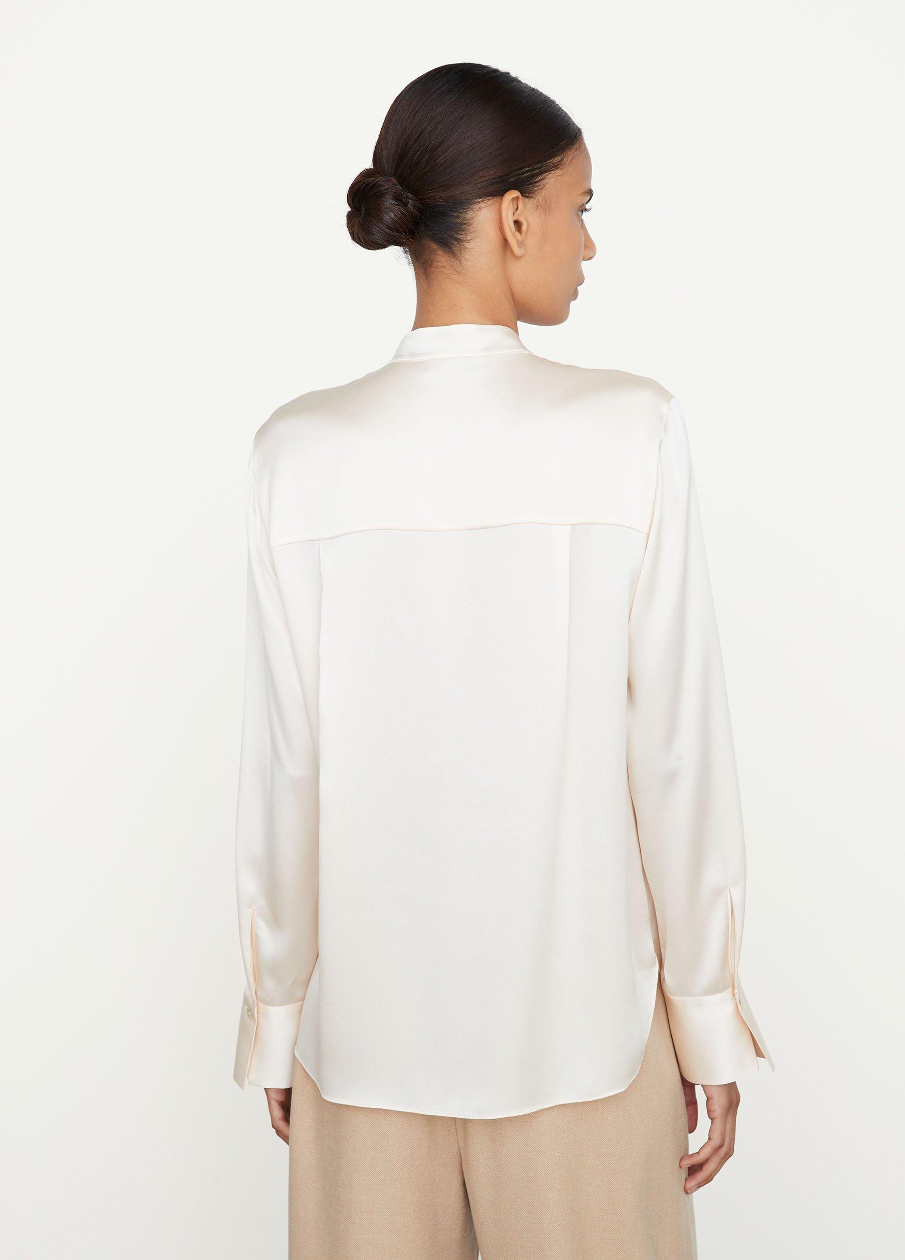 Silk Slim-Fitted Band Collar Blouse in Vince Products Women | Vince