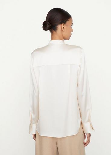Silk Slim-Fitted Band Collar Blouse image number 3