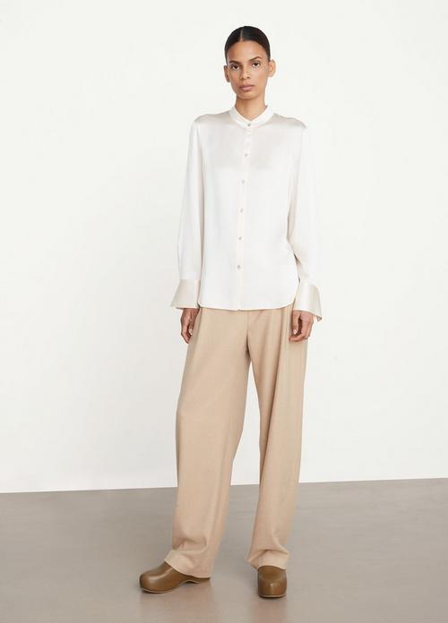 Silk Slim-Fitted Band Collar Blouse