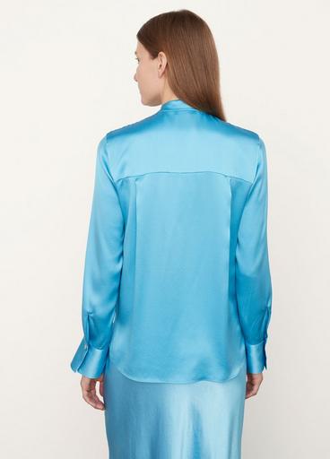 Silk Slim-Fitted Band Collar Blouse image number 3