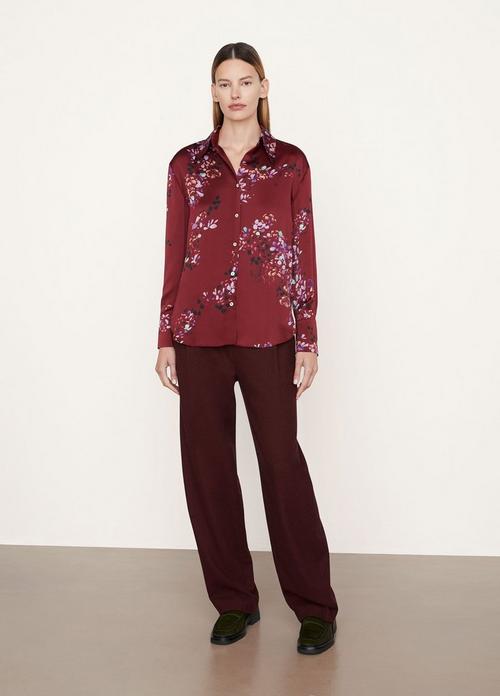 Silk Forsythia Long Sleeve Ruched-Back Blouse