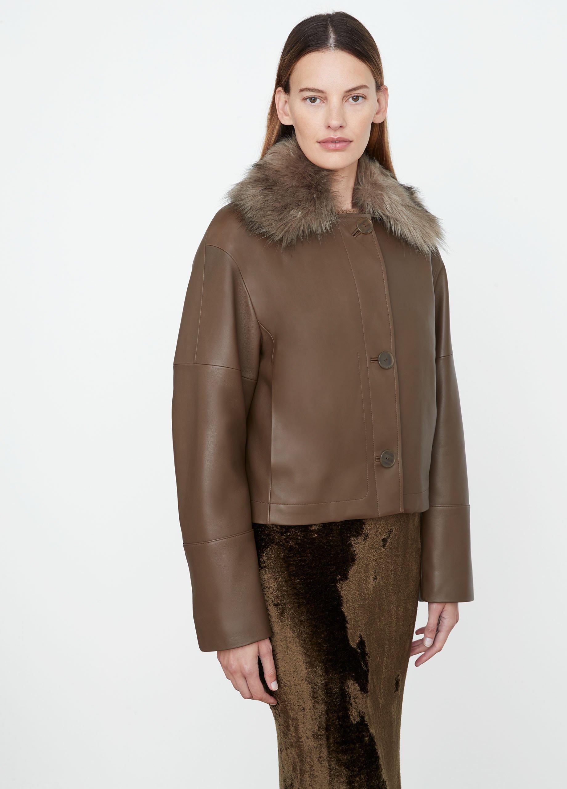 Combo Collar Leather Jacket image number 2