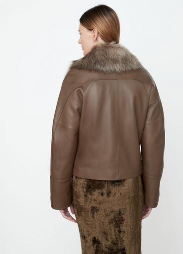 Combo Collar Leather Jacket image number 3
