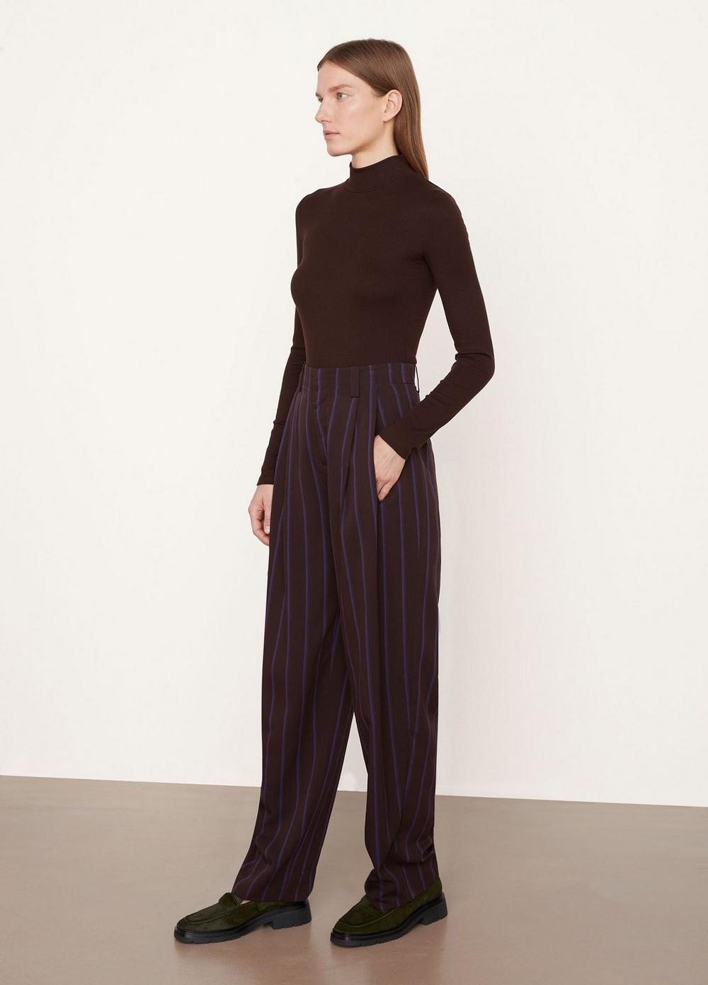 Striped Pleat Front Wide Leg Cropped Pant