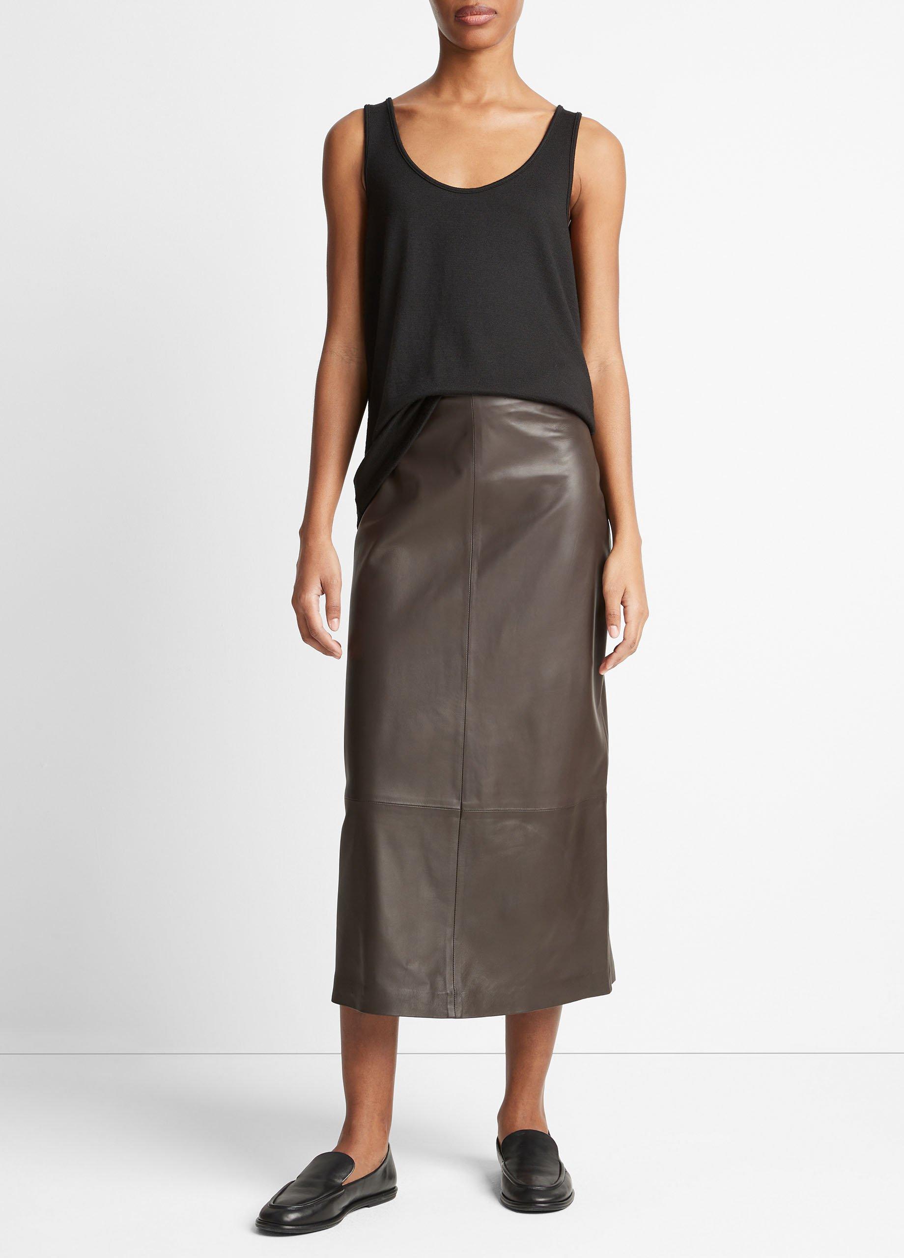 Leather Straight Skirt, Hickory, Size 0 Vince