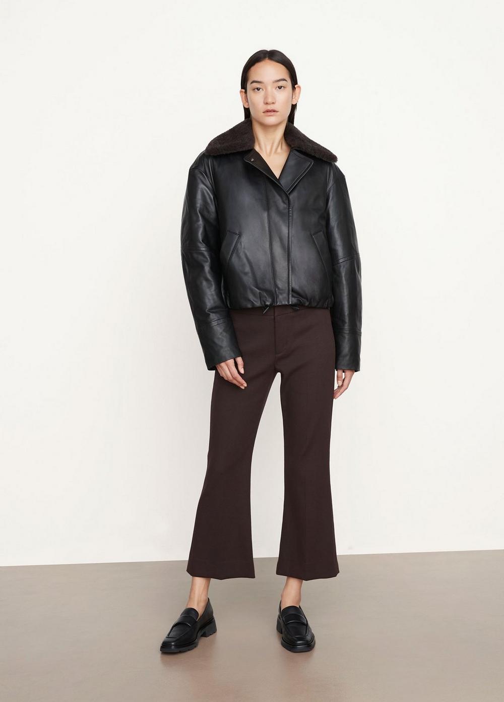 Vince Shearling Collar Leather Puffer Jacket