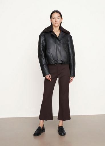 Shearling Collar Leather Puffer Jacket image number 0