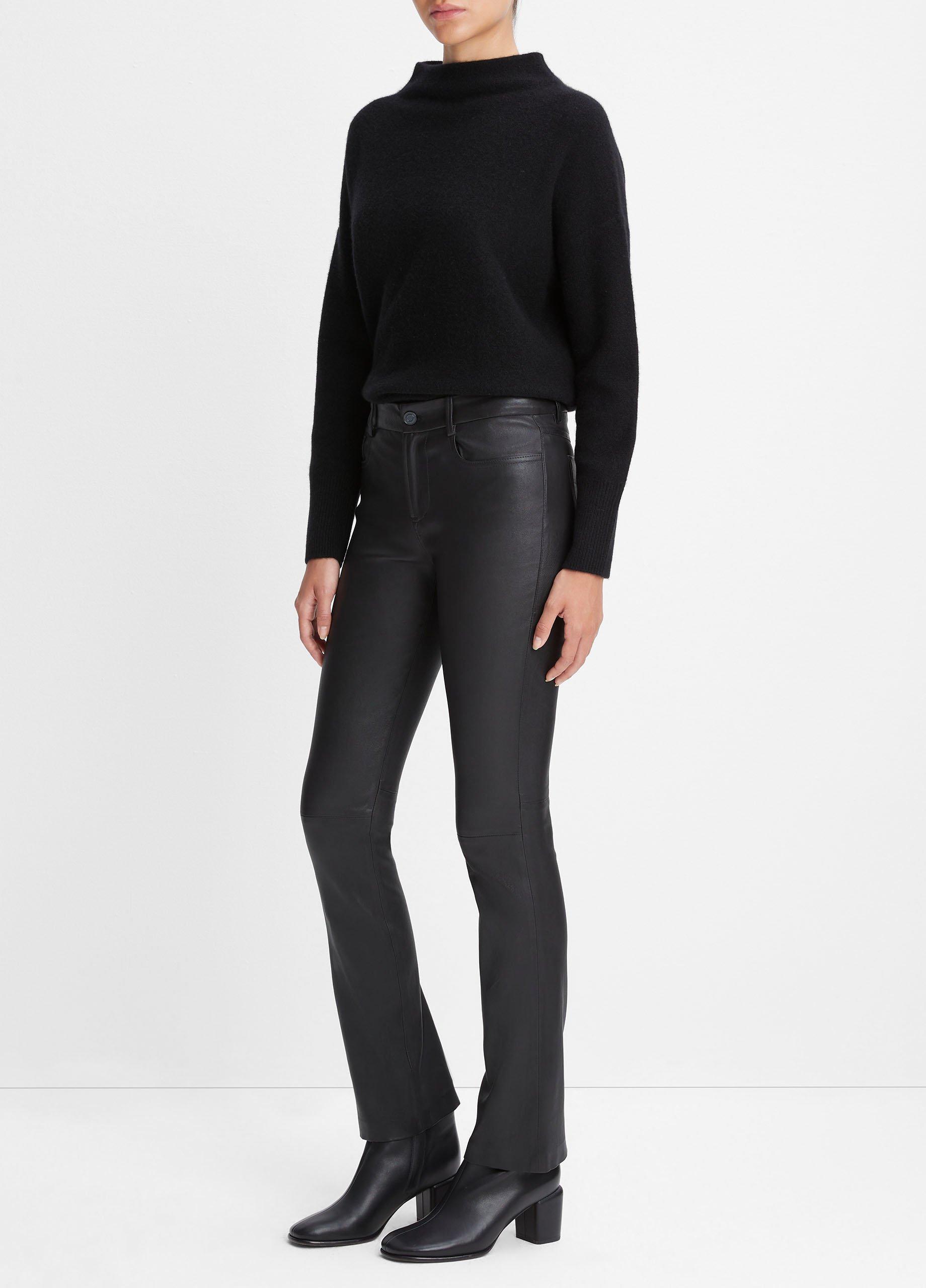 Black V Cut Leather Pants - sosorella