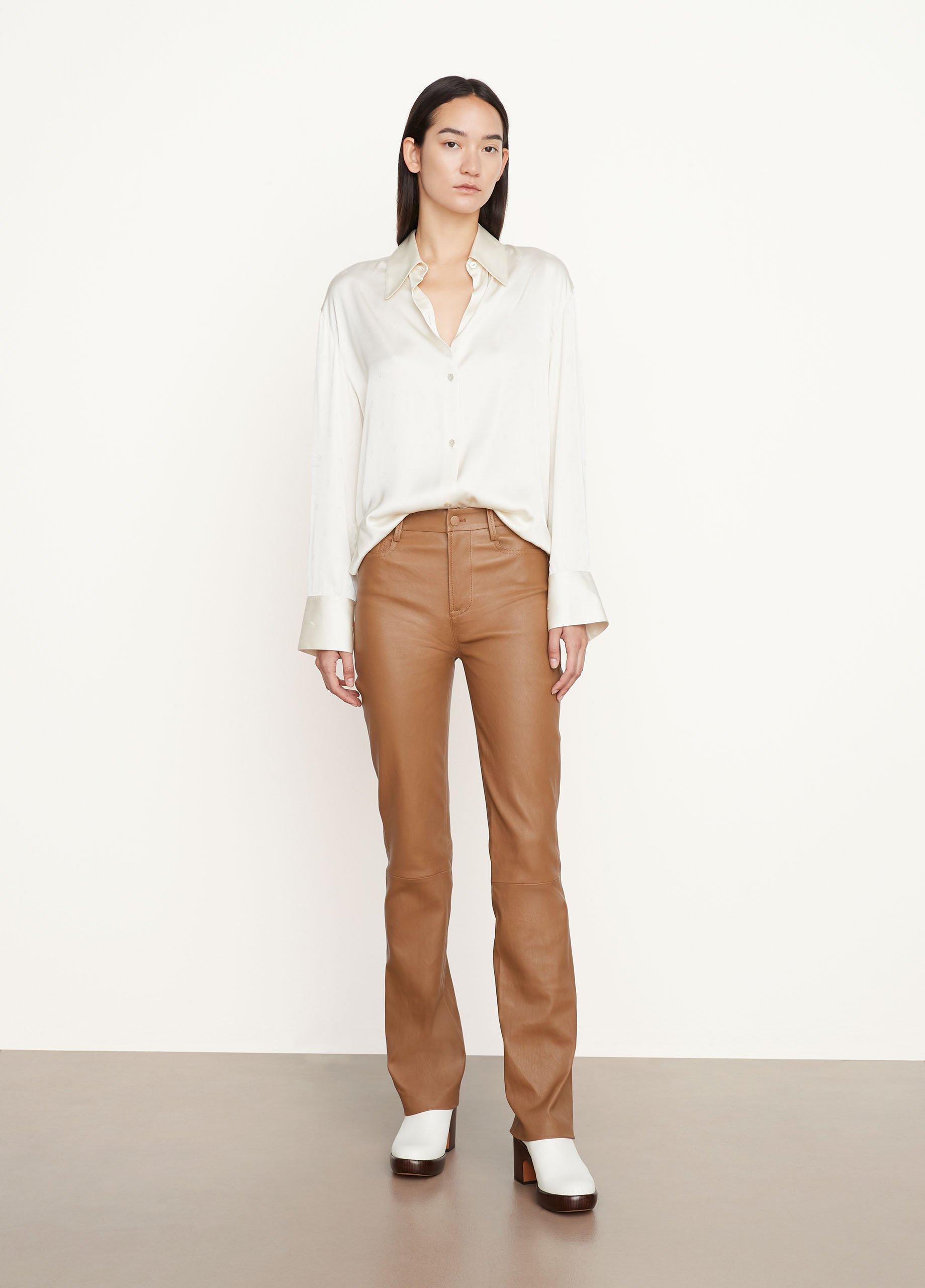 Vince Stretch Boot-Cut Leather Pant, Brown, Size 8 Vince