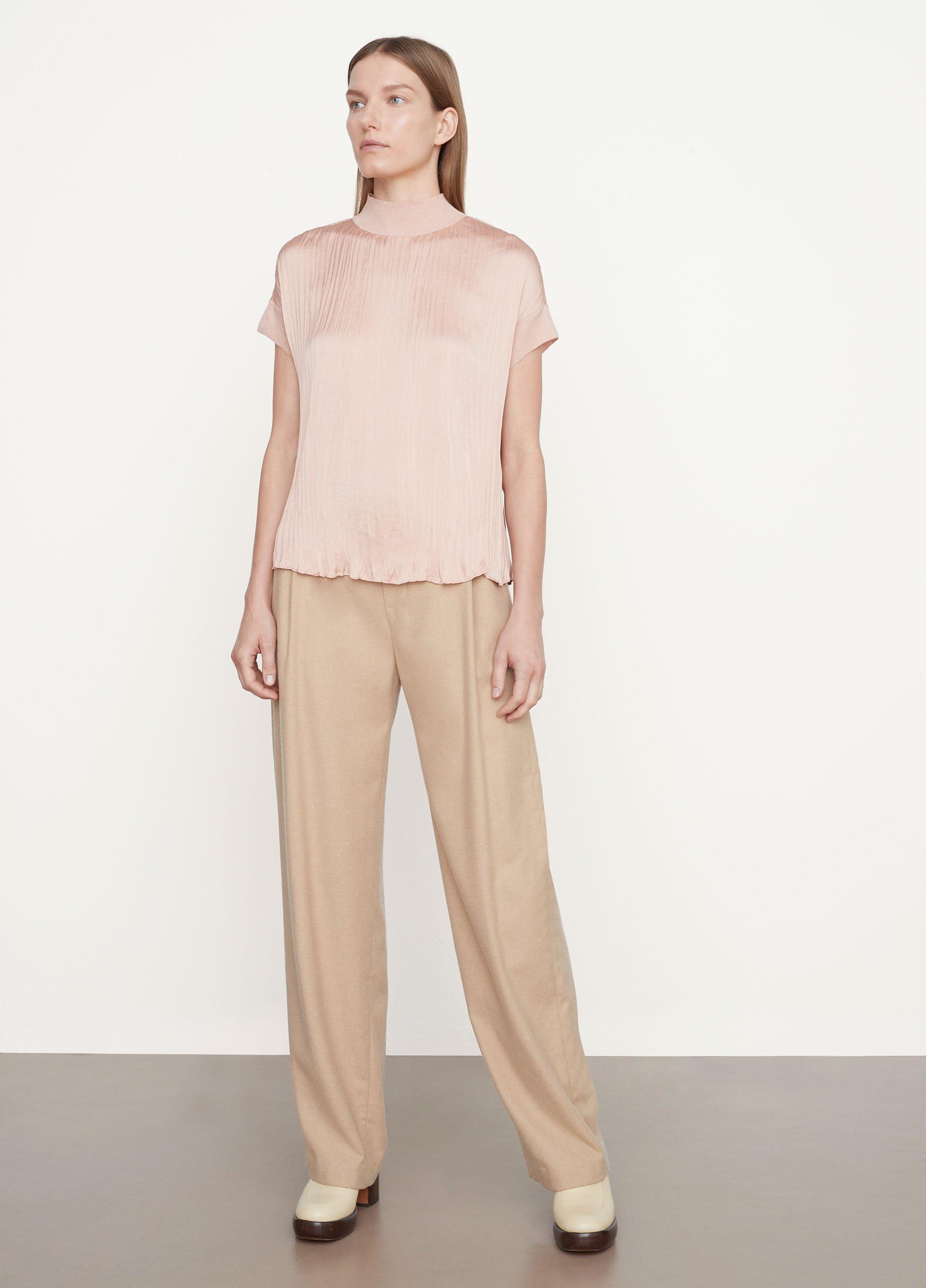 Short Sleeve Mock Neck Ribbed Blouse main image 0
