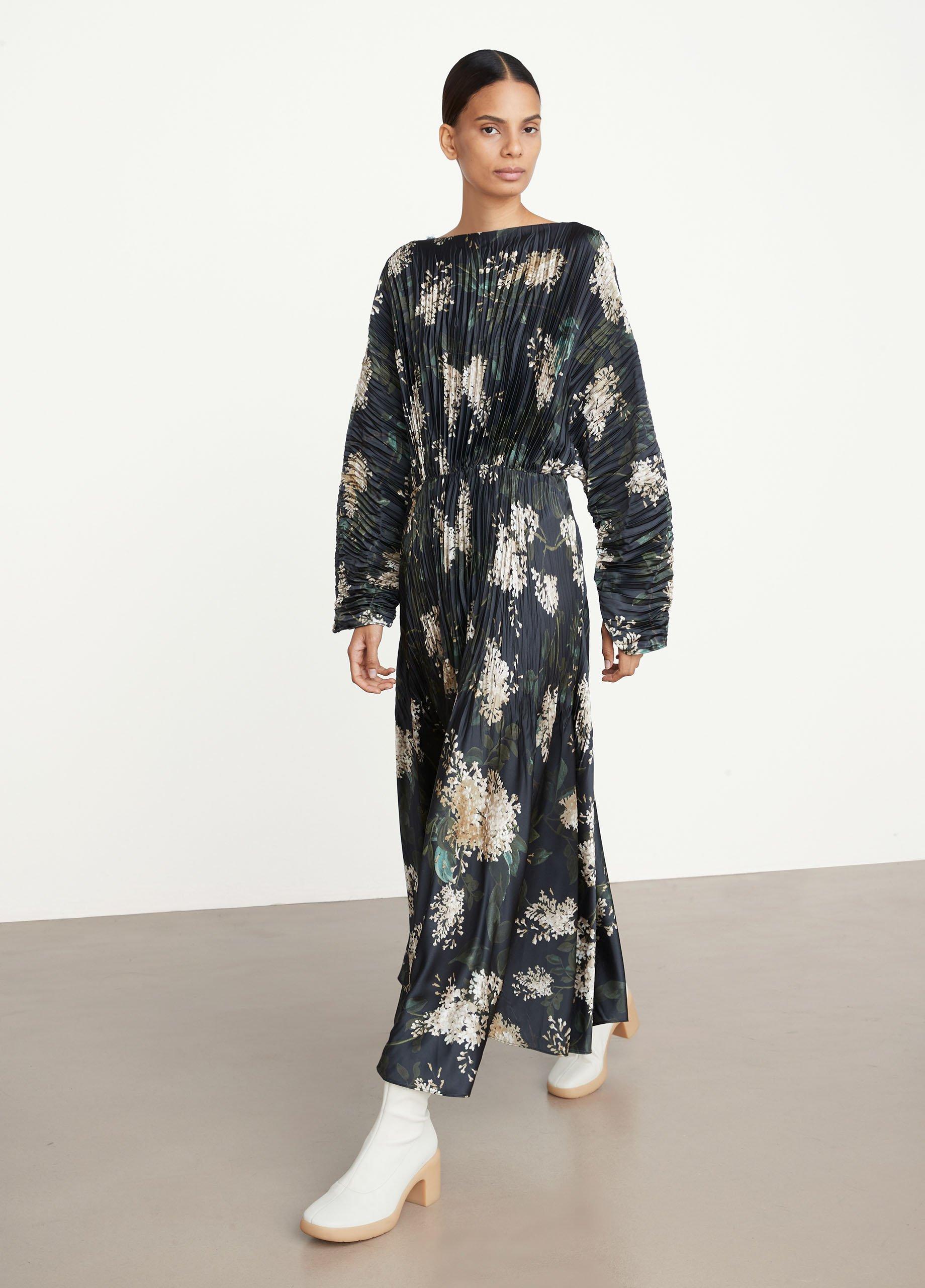 Lilac Micro Pleated Boat Neck Dress image number 1