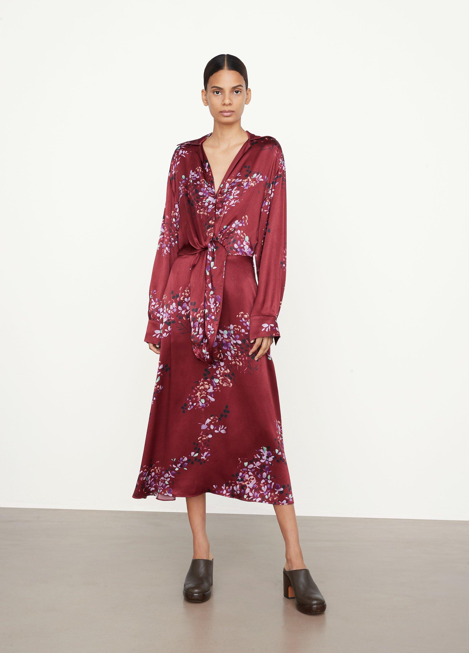 Forsythia Long Sleeve Shaped Collar Tie-Front Dress image number 0