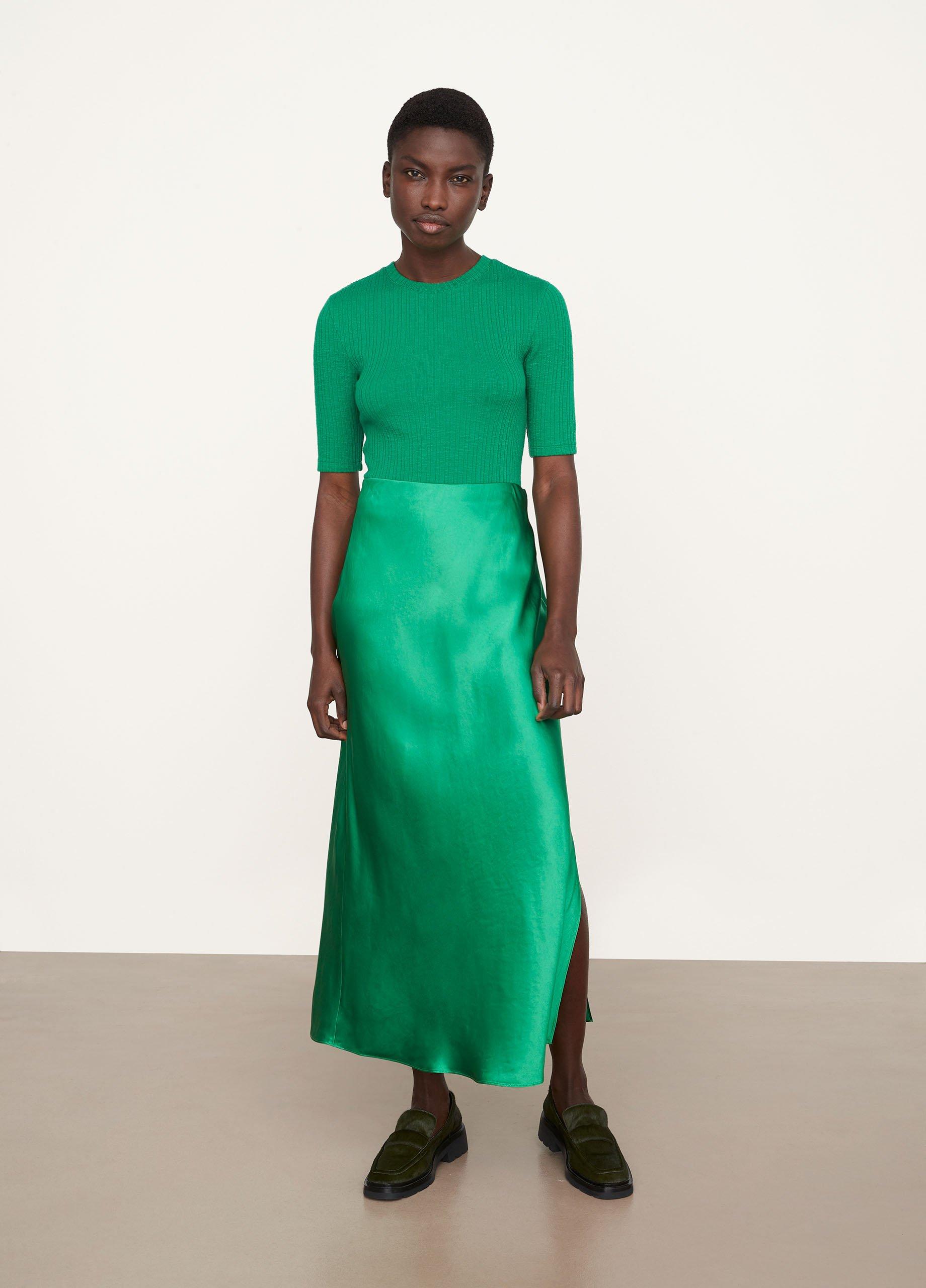 Satin Side-Slit Slip Skirt image number 0