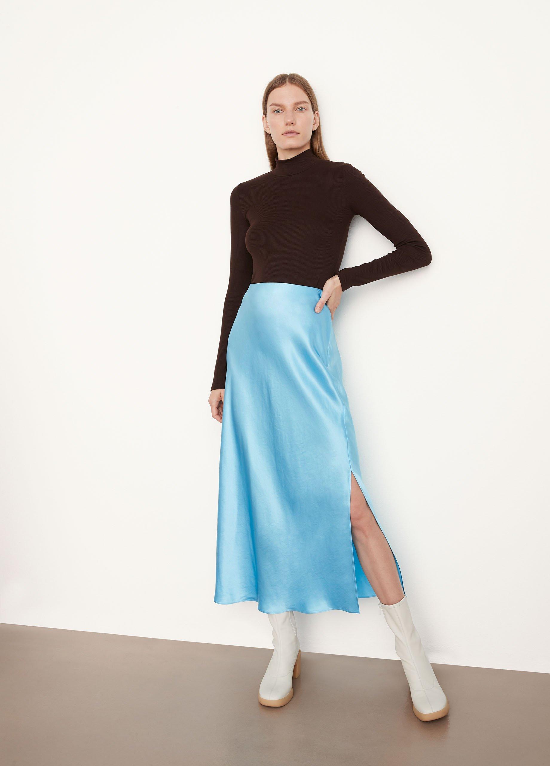 Satin Side-Slit Slip Skirt image number 1