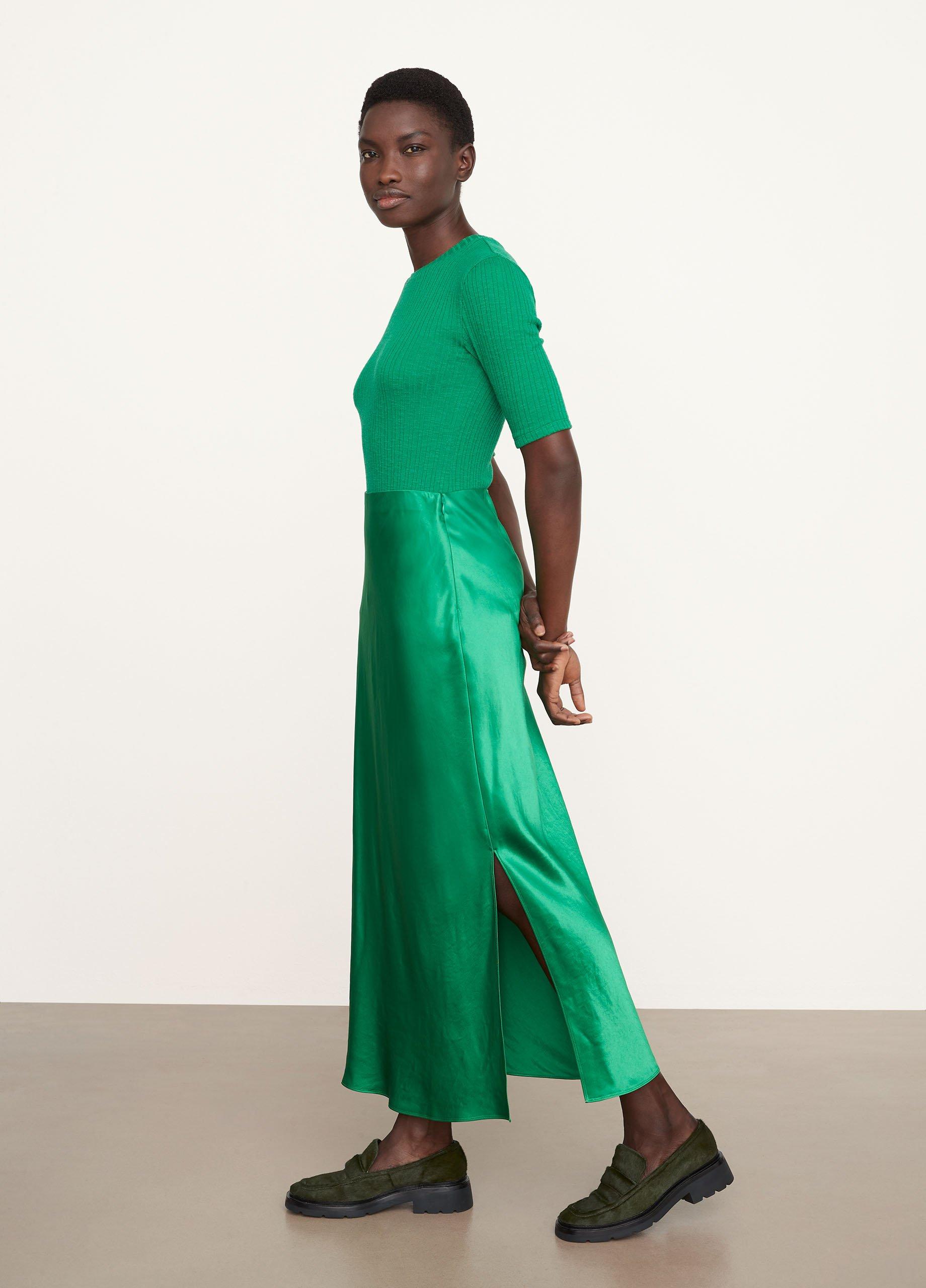 Satin Side-Slit Slip Skirt image number 2