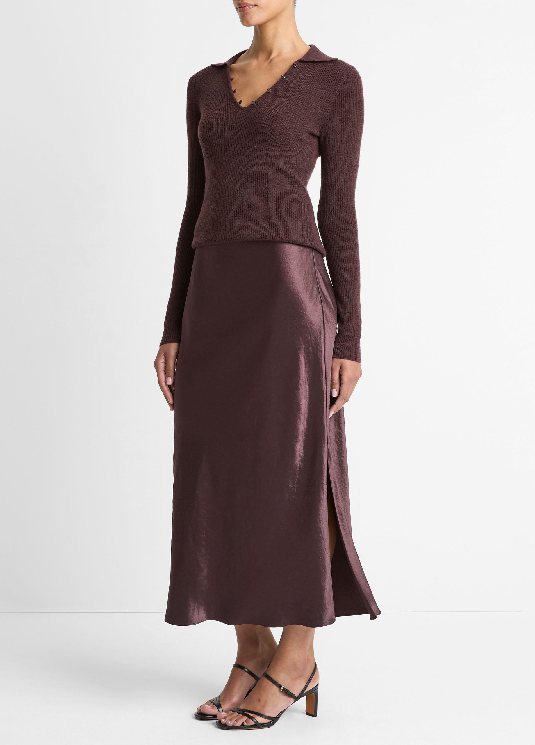 Satin Side-Slit Slip Skirt image number 1