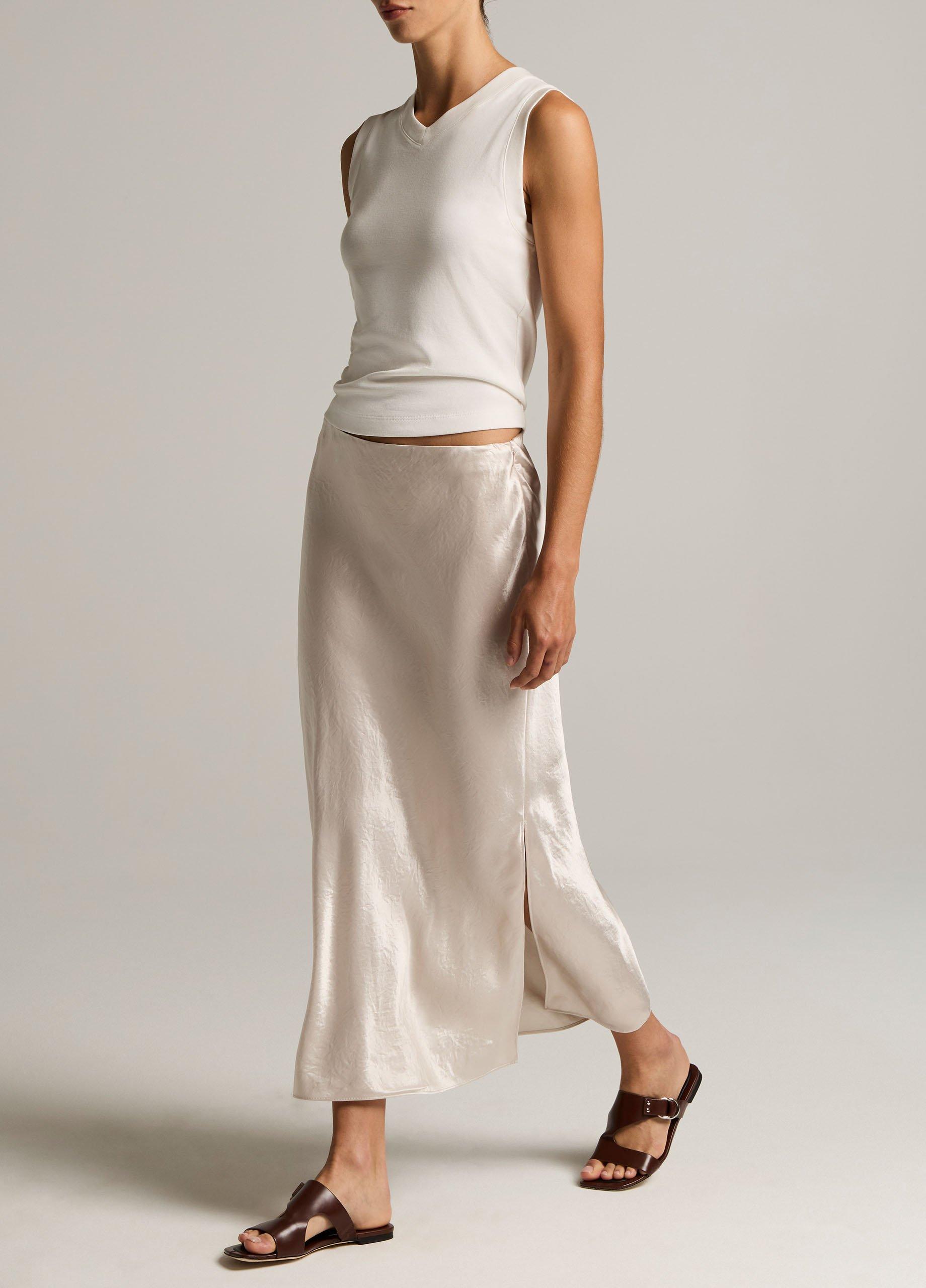 Satin Side-Slit Slip Skirt image number 1
